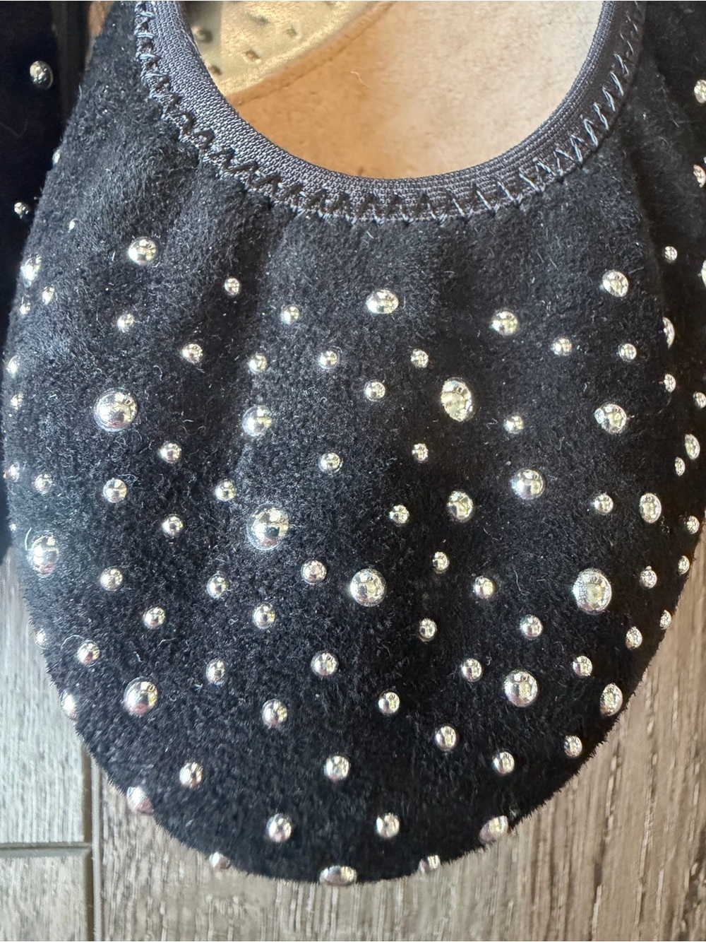 Hush Puppies-Chaste Black Suede Ballet Flats with Silver Stud Accents- Comfort - Picture 7 of 11